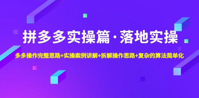 （4947期）拼多多实操篇·落地实操 完整思路+实操案例+拆解操作思路+复杂的算法简单化