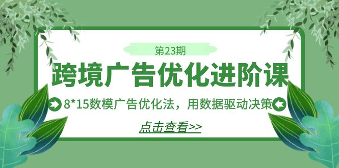 （7131期）跨境广告·优化进阶课·第23期，8*15数模广告优化法，用数据驱动决策