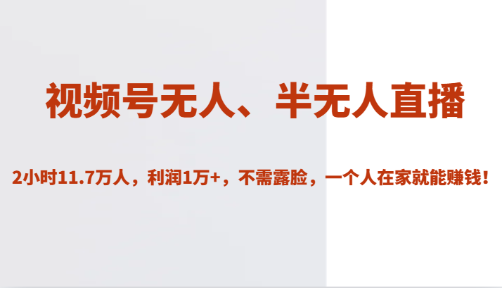 视频号无人、半无人直播2小时11.7万人，利润1万+，不需露脸，一个人在家就能赚钱！