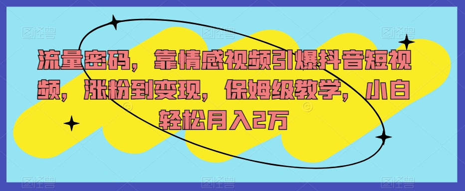 流量密码，靠情感视频引爆抖音短视频，涨粉到变现，保姆级教学，小白轻松月入2万【揭秘】