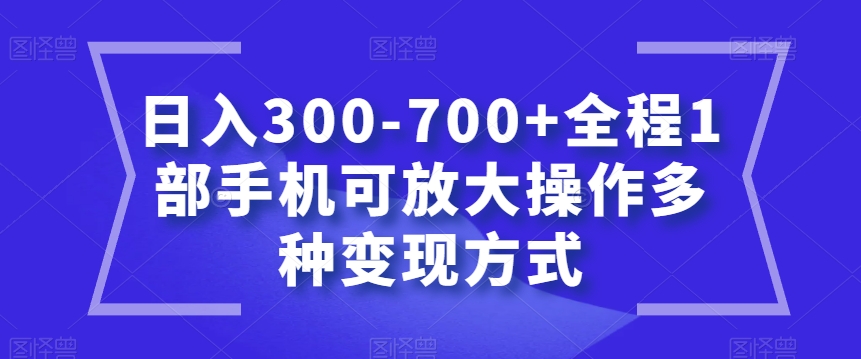 日入300-700+全程1部手机可放大操作多种变现方式【揭秘】