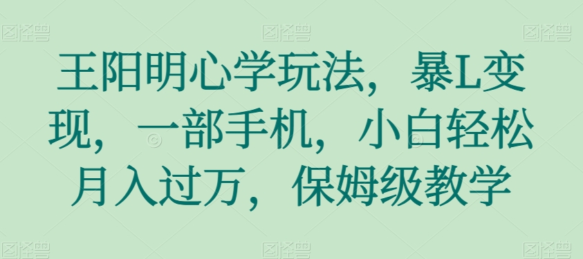 王阳明心学玩法，暴L变现，一部手机，小白轻松月入过万，保姆级教学【揭秘】