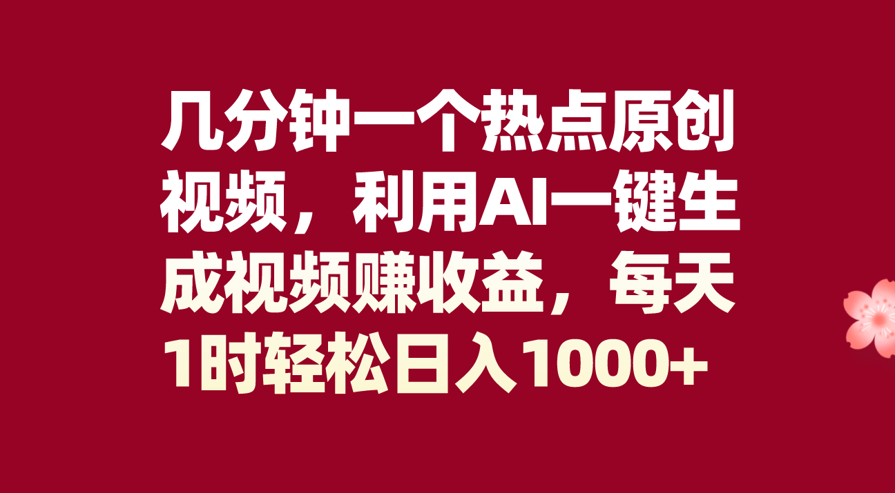 （8083期）几分钟一个热点原创视频，利用AI一键生成视频赚收益，每天1时轻松日入1000+