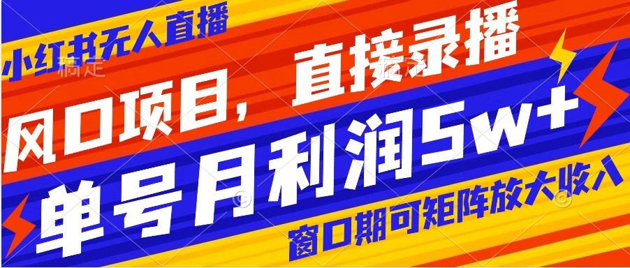 （8196期）风口项目，小红书无人直播带货，直接录播，可矩阵，月入5w+