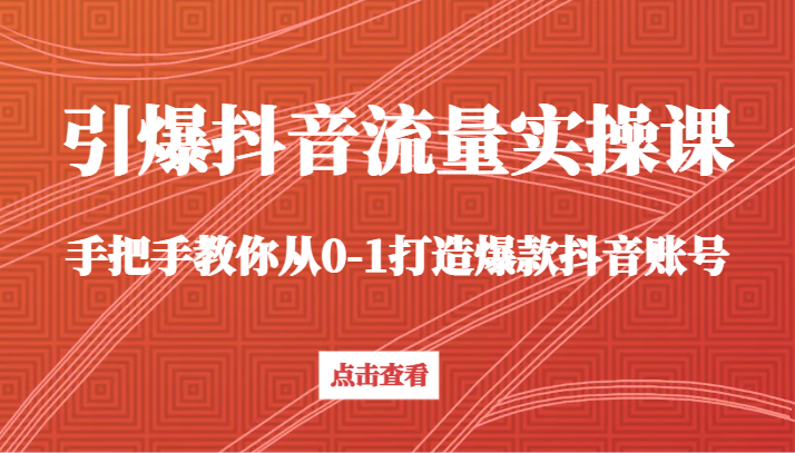 引爆抖音流量实操课，手把手教你从0-1打造爆款抖音账号（27节课）