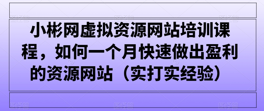 小彬网虚拟资源网站培训课程，如何一个月快速做出盈利的资源网站（实打实经验）