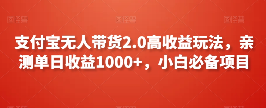 支付宝无人带货2.0高收益玩法，亲测单日收益1000+，小白必备项目