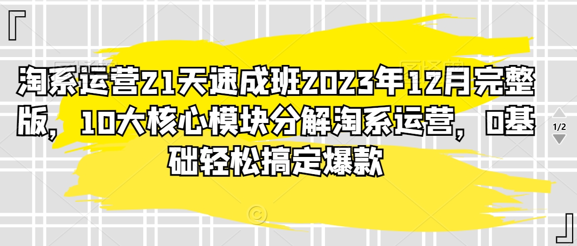 淘系运营21天速成班2023年12月完整版，10大核心模块分解淘系运营，0基础轻松搞定爆款