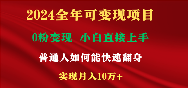 （9045期）2024全年可变现项目，一天收益至少2000+，小白上手快，普通人就要利用互…