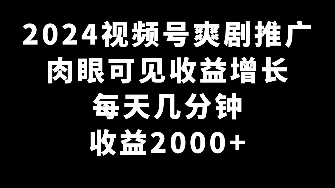 （9028期）2024视频号爽剧推广，肉眼可见的收益增长，每天几分钟收益2000+