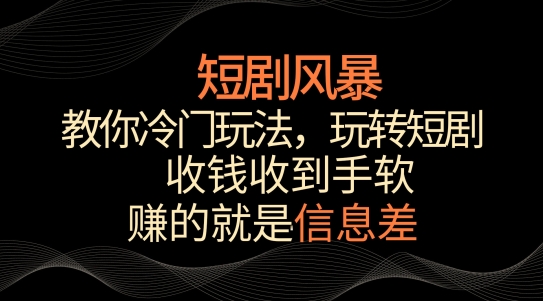 短剧风暴，教你冷门玩法，玩转短剧，收钱收到手软