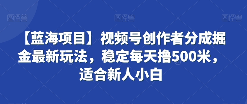 【蓝海项目】视频号创作者分成掘金最新玩法，稳定每天撸500米，适合新人小白