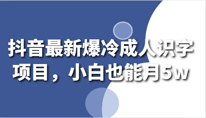 抖音最新爆冷成人识字项目，小白也能月5w