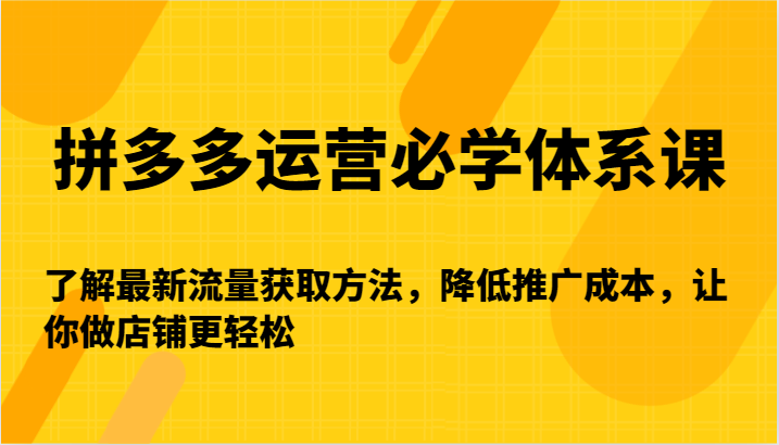 拼多多运营必学体系课-了解最新流量获取方法，降低推广成本，让你做店铺更轻松