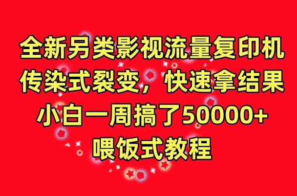 全新另类影视流量复印机，传染式裂变，快速拿结果，小白一周搞了50000+，喂饭式教程