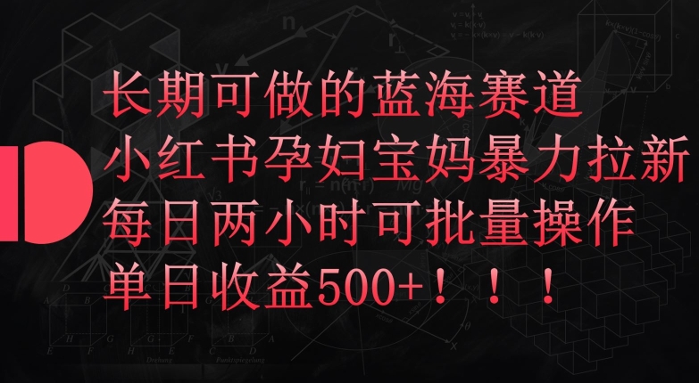 长期可做的蓝海赛道，小红书孕妇宝妈暴力拉新玩法，每日两小时可批量操作，单日收益500+