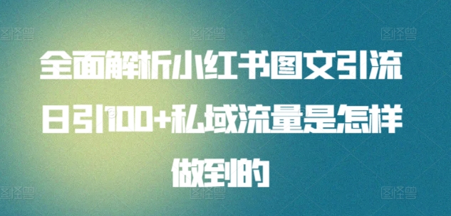 全面解析小红书图文引流日引100+私域流量是怎样做到的