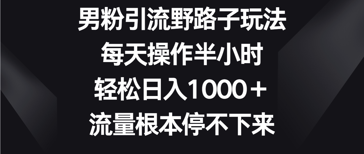 男粉引流野路子玩法，每天操作半小时轻松日入1000＋，流量根本停不下来