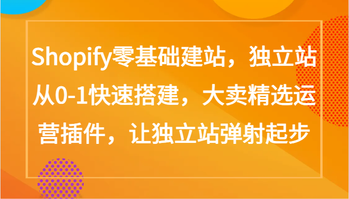 Shopify零基础建站，独立站从0-1快速搭建，大卖精选运营插件，让独立站弹射起步