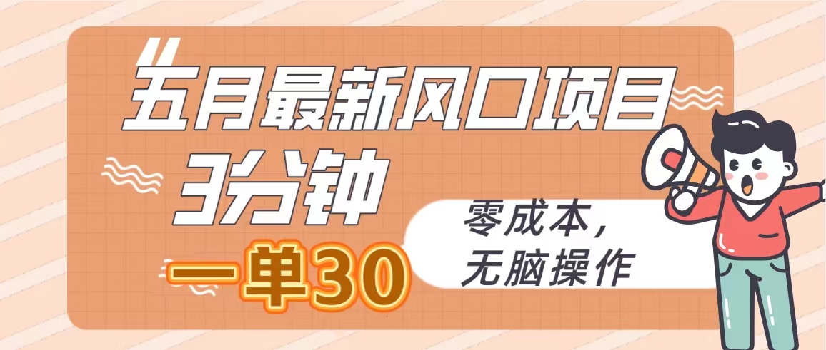 （10256期）五月最新风口项目，3分钟一单30，零成本，无脑操作