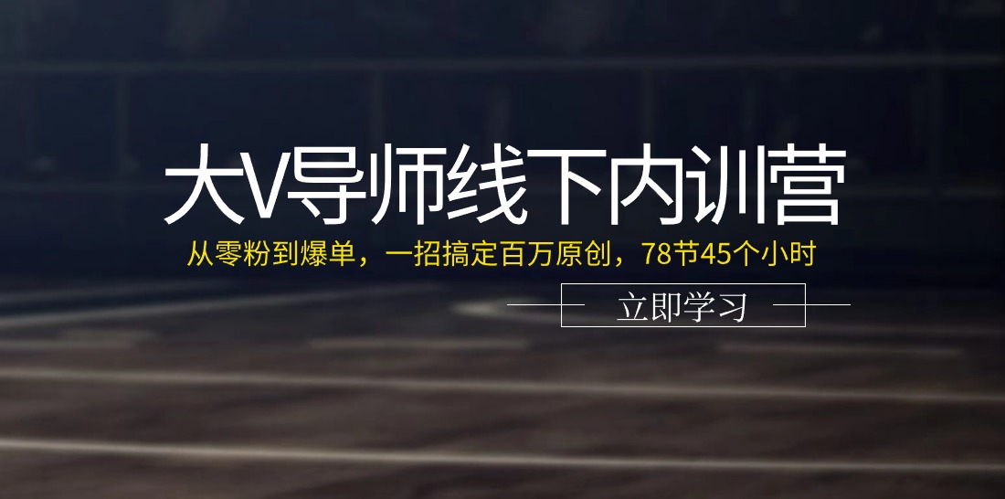 （11261期）大V导师线下内训营：从零粉到爆单，一招搞定百万原创，78节45个小时