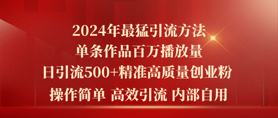 （10920期）2024年最猛暴力引流方法，单条作品百万播放 单日引流500+高质量精准创业粉