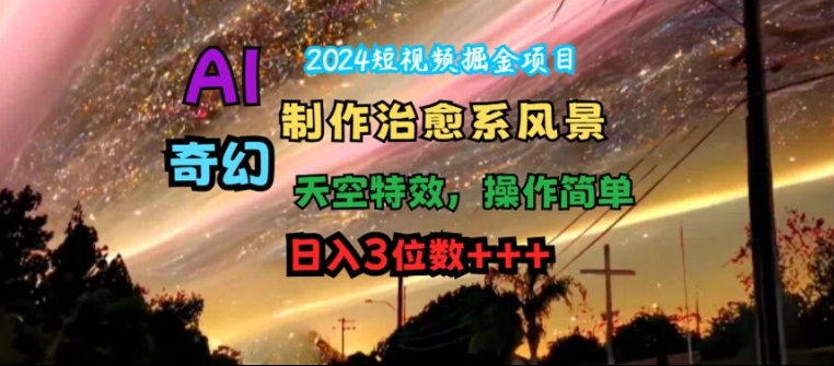 2024短视频掘金项目，AI制作治愈系风景，奇幻天空特效，操作简单，日入3位数