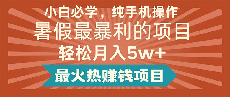 （11583期）小白必学，纯手机操作，暑假最暴利的项目轻松月入5w+最火热赚钱项目