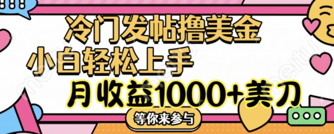 冷门发帖撸美金项目，月收益1000+美金，简单无脑，干就完了