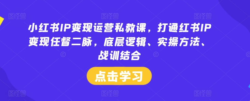 小红书IP变现运营私教课，打通红书IP变现任督二脉，底层逻辑、实操方法、战训结合