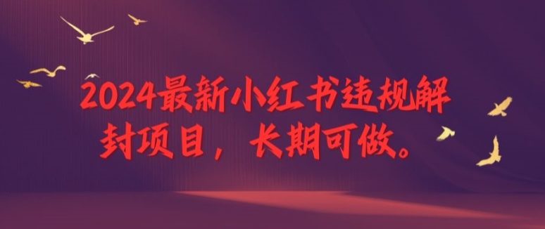 2024最新小红书违规解封项目，长期可做，一个可以做到退休的项目