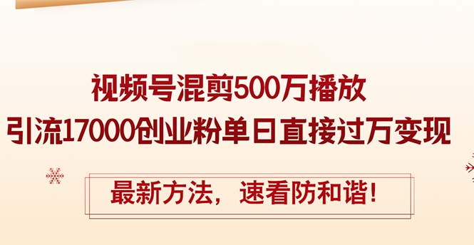 （12391期）精华帖视频号混剪500万播放引流17000创业粉，单日直接过万变现，最新方…