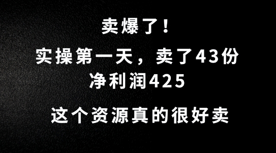 这个资源，需求很大，实操第一天卖了43份，净利润425