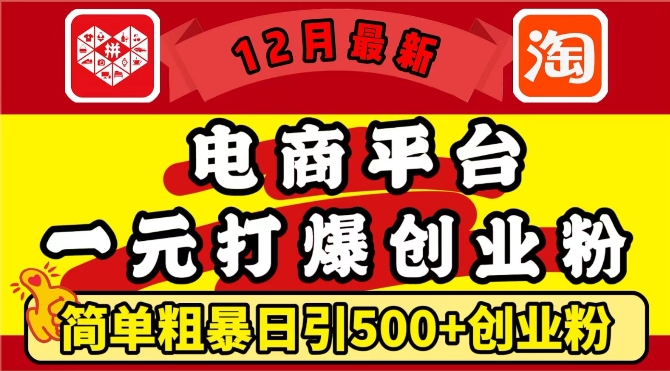 12月最新：电商平台1元打爆创业粉，简单粗暴日引500+精准创业粉，轻松月入过W