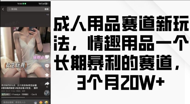 成人用品赛道新玩法，情趣用品一个长期暴利的赛道，3个月收益20个