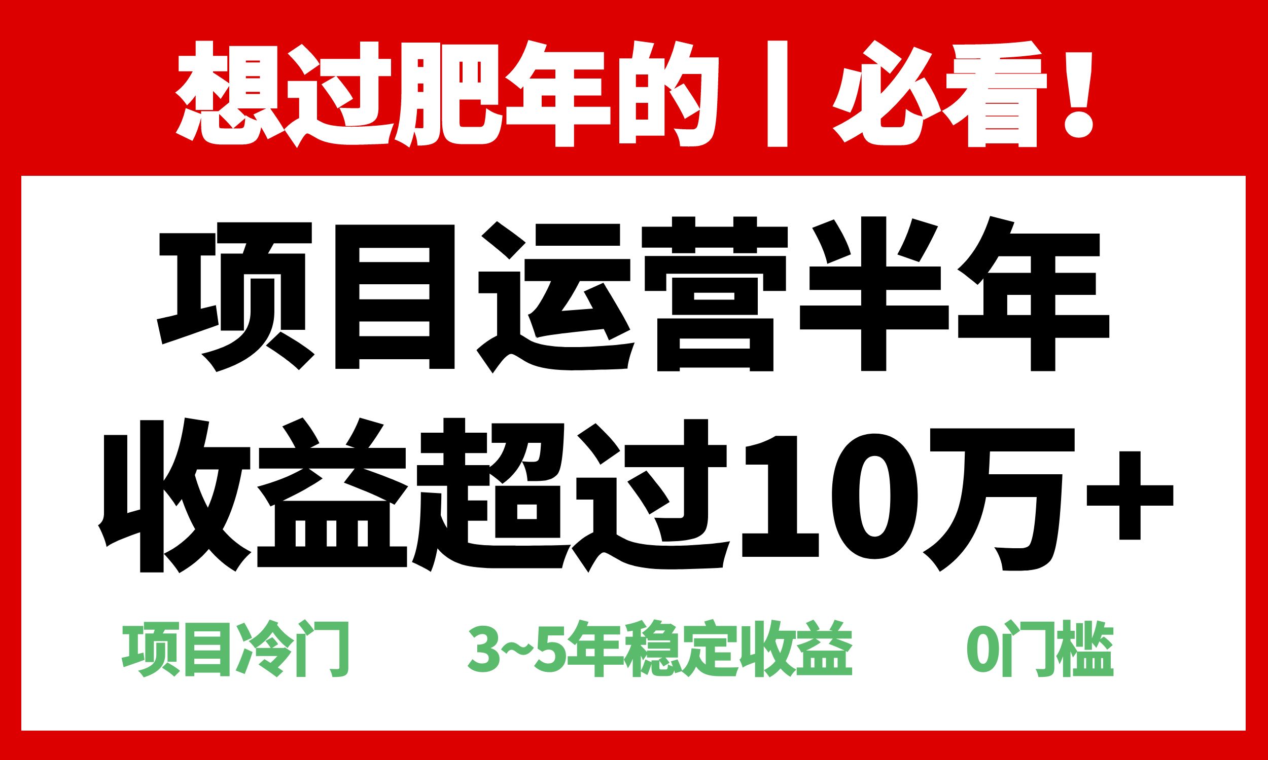 （13663期）年前过肥年的必看的超冷门项目，半年收益超过10万+，