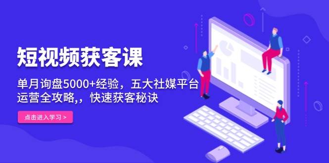 短视频获客课，单月询盘5000+经验，五大社媒平台运营全攻略,，快速获客秘诀